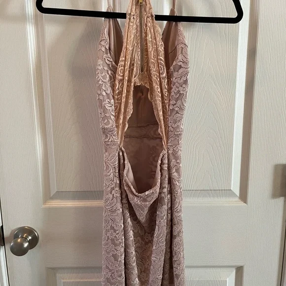 Honey & Rosie Beige Sparkle Lace Mini Dress with zip up cut out back ITEM L-1 - Picture 6 of 7